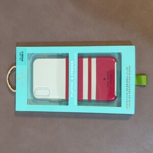 New kate spade iPhone X Case Protective Hardshell Red Glitter stripes NIB